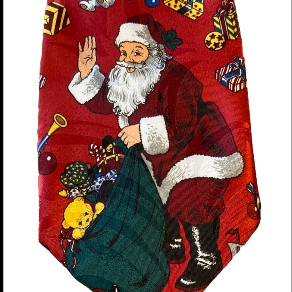 90s Nostalgia Mens Christmas Santa Claus Toy Sack Handmade Holiday Necktie Tie